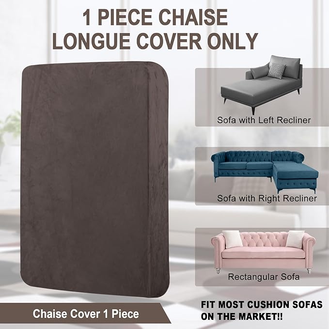 Couch Cover 1 Piece Chaise Lounge Cover Velvet Sectional Couch Cushion Covers Separate L Shape Sofa Slipcovers Furniture Protector for Dogs Pets (Chaise or Sofa 3-Seater, Coffee)