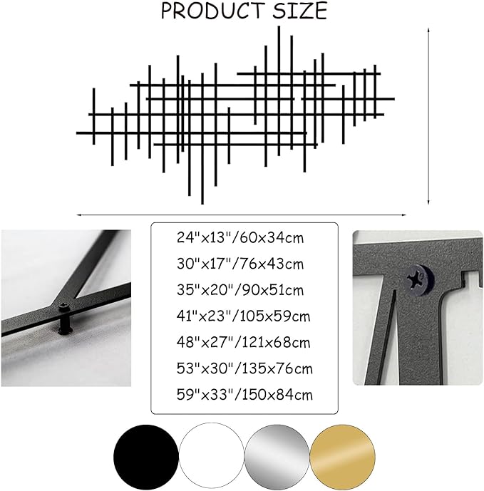 Geometric Line Metal Wall Art, Minimalist Geometric Metal Wall Art, Line Wall Decor, Modern Luxury Wall Decor, Abstract Wall Decorations, Minimalist Bedroom Wall Hanging (Black, 35"x20"/90x51cm)