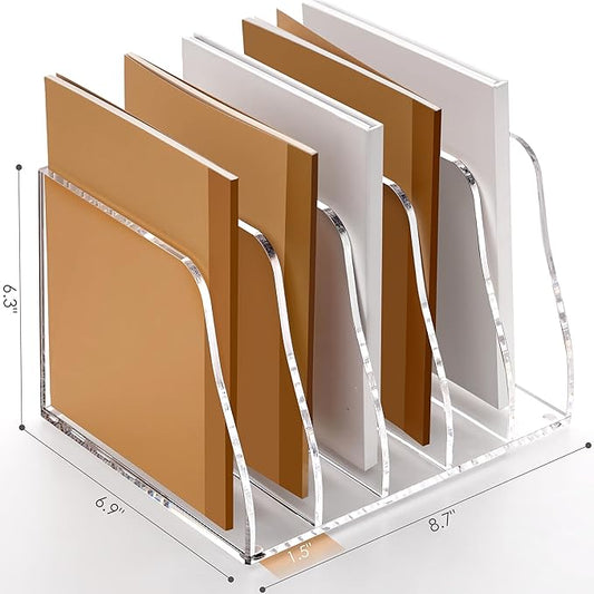 SANRUI Acrylic Desk File Organizer, 5 Vertical Compartments Clear Magazine File Holder Workspace Sorters, Folder Rack for Office Accessories Organization Storage