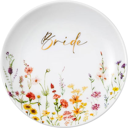 Crisky Bride Jewelry Ring Dish for Bridal Shower Wedding Gifts Engagement Gifts for Bride to Be Bachelorette Bridal Party, Fiance Gifts for Women Floral Trinket Tray