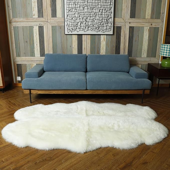 LLB Genuine Sheepskin Area Rug Wool Rug Fur Carpet Fluffy Shaggy Fur Rug for Living Room Kids Bedroom Real Sheepskin Throw Lambskin Rugs Sofa Mat Chair Seat Covers (Ivory White, 4 x 6 ft Sheepskin)