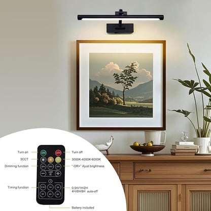 Black Picture Lights Battery Operated 16” Frame Light Rechargeable Gallery Lighting Remote Wireless Art Light for Painting Dimmable Display Lights with Timer Wall Sconce for Portrait Dartboard