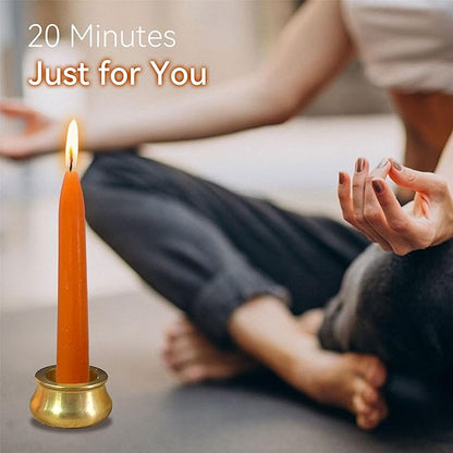Mini Taper Candle Meditation Candles,Pumpkin 20 Minute Prayer Candlestick Dripless Beeswax Candles with Brass Candle Holder for Yoga & Spiritual Rituals,30-ORABRO