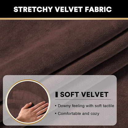 PrinceDeco Velvet Sofa Cushion Covers, Stretch Couch Cushion Covers for Individual Seat Couch Slipcover Sets Furniture Protector for Loveseat Sofa Cushion(Each Width Up to 29.5", Brown)