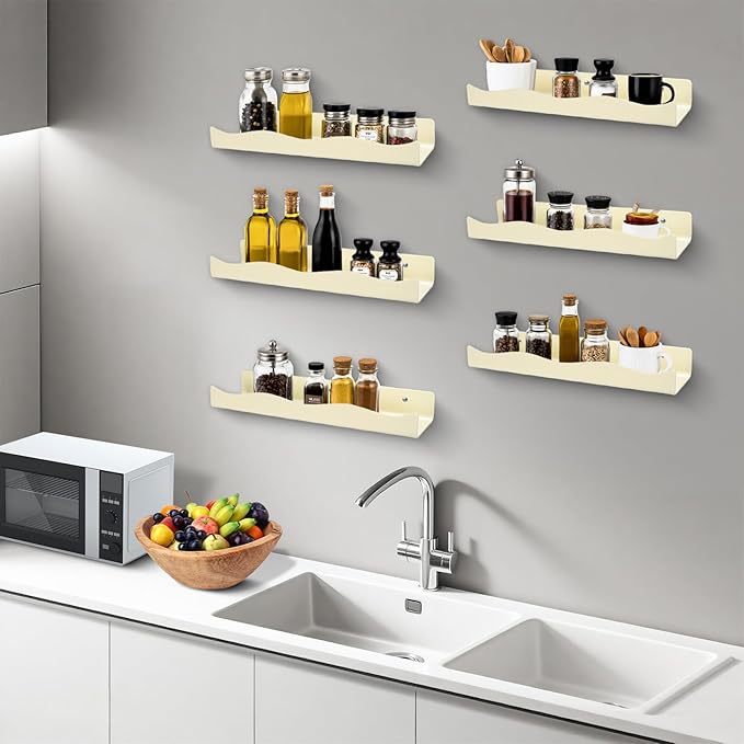 Acrylic Wall Shelf Organizers 15 Inch Floating Shelf for Wall Decor Bookshelf for Kids Modern Beige Wall Mount Shelf for Living Room, Bedroom, Bathroom(6, Yellowish Beige)