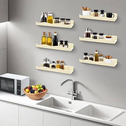 Acrylic Wall Shelf Organizers 15 Inch Floating Shelf for Wall Decor Bookshelf for Kids Modern Beige Wall Mount Shelf for Living Room, Bedroom, Bathroom(6, Yellowish Beige)