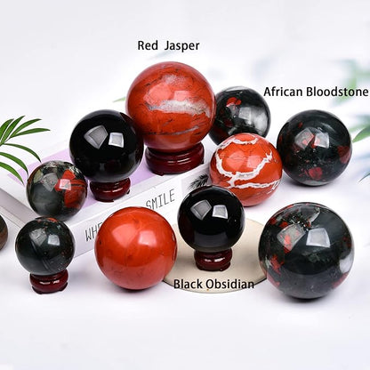JIC Gem Natural Red Jasper Healing Crystal Ball Divination Gemstone Sphere Ball,Feng Shui Reiki Aura Home Desk Decor (80-90mm)