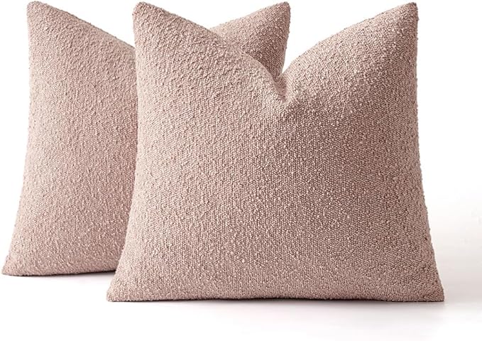 MIULEE 18x18 Inch Decorative Pillow Covers for Couch Bed Set of 2 Textured Boucle Neutral Winter Throw Pillows Pink Accent Solid Cushion Pillowcases Sofa Livingroom Home Decor