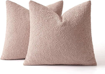 MIULEE 18x18 Inch Decorative Pillow Covers for Couch Bed Set of 2 Textured Boucle Neutral Winter Throw Pillows Pink Accent Solid Cushion Pillowcases Sofa Livingroom Home Decor