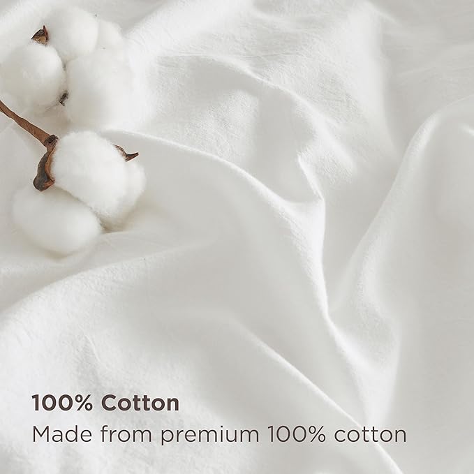 Bedsure 100% Stone Washed Cotton Duvet Cover Queen Size - White Minimalist Cotton Duvet Cover Linen Like for All Seasons - GentleSoft™ Plain Simple Bedding (White, Queen, 90"x90")