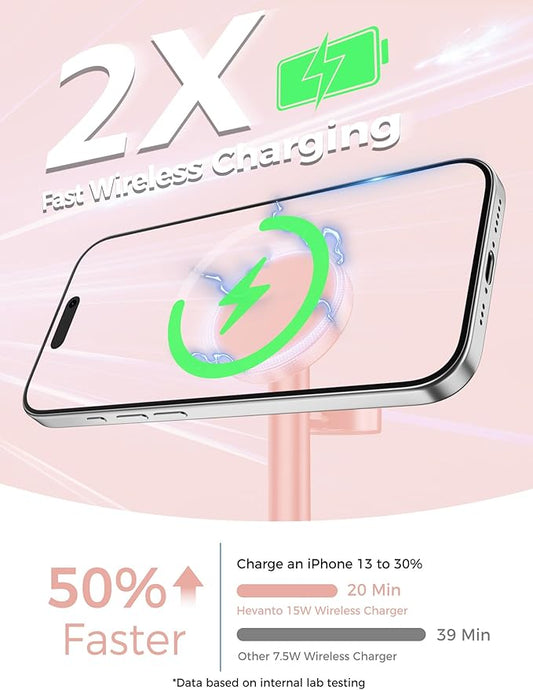 2025 3 in 1 Wireless Charging Station for Apple MagSafe Charger, 15W Fast Mag-Safe Charger Stand for iPhone 17 16 15 14 13 12 Apple Watch AirPods Compatible with MagSafe, Pink