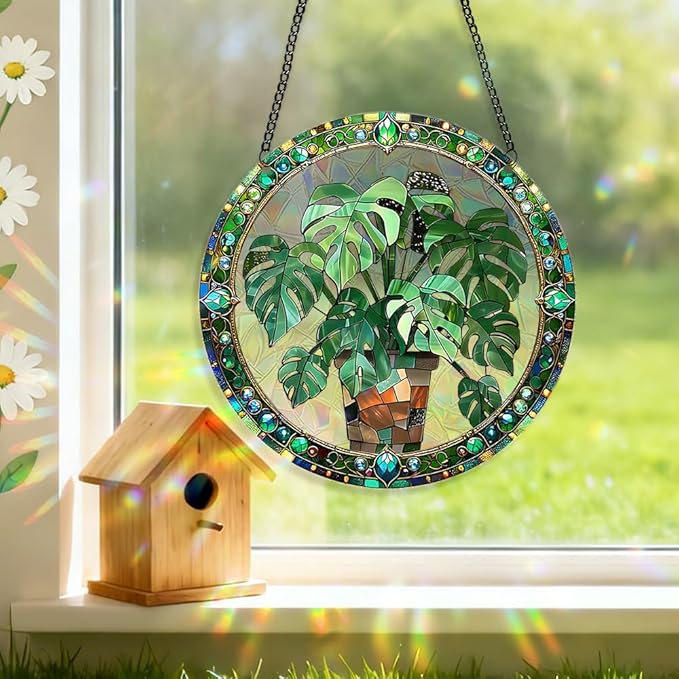 8 Inch Sun Catchers Indoor Window, Acrylic Rainbow Suncatcher Window Hanging Decoration for Living Room Bedroom Summer Home Balcony Ornaments Decoration (64 Leaf)