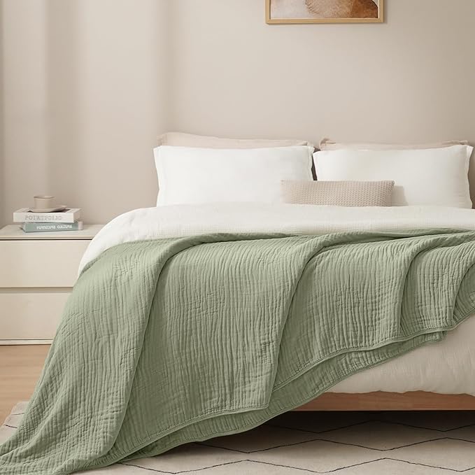 PHF Cooling Muslin Blanket King Size 104"x80", 6-Layer Lightweight Gauze Blanket Made from 35% Rayon Derived from Bamboo & 65% Cotton, Breathable & Ultra Soft Cozy for Hot Sleepers, Tea