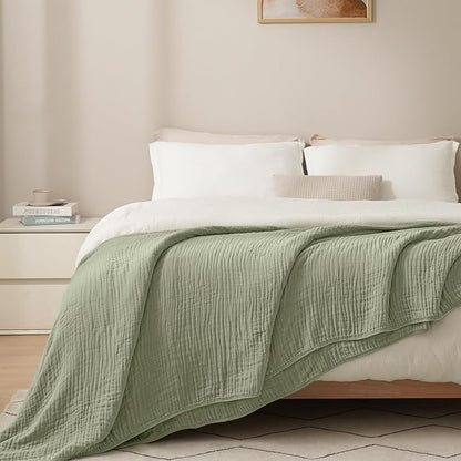 PHF Cooling Muslin Blanket King Size 104"x80", 6-Layer Lightweight Gauze Blanket Made from 35% Rayon Derived from Bamboo & 65% Cotton, Breathable & Ultra Soft Cozy for Hot Sleepers, Tea