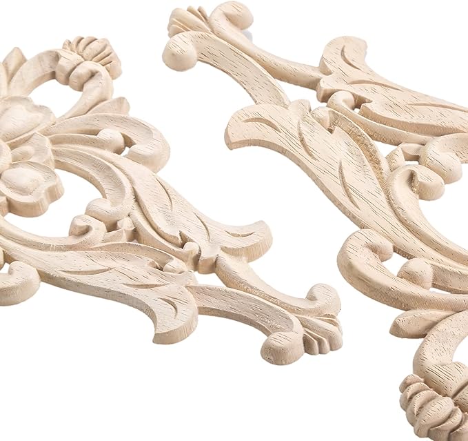 MUXSAM Wood Carved Appliques Furniture Decorative Onlays, 1Pc Unpainted DIY Center Carving Decal for Door Wall Ceiling Cabinet Dresser Mirror Bed Mantel Bench Decoration, 32x16cm/12.6"x6.3"