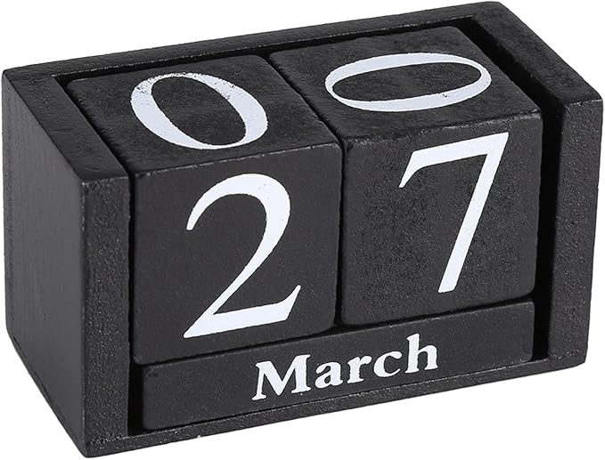 Wood Blocks Calendar, Wooden Desk Perpetual Calendar Vintage Month Date Number Display Cubes Wood Black Rustic Cute Decoration Calendar for Home Desktop Room Office Farmhouse