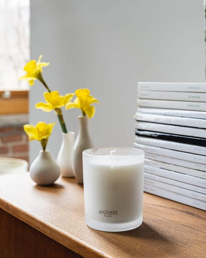 Apotheke Signature Scented Candles for Home, Santal Rock Rose - 10.5 oz - Soy Wax, Non Toxic, Large Jar White - Luxury Candle Gifts for Women & Men - Sandalwood, Rose, Musk, and Leather