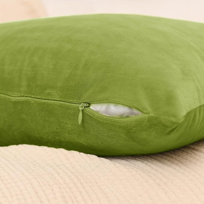 24x24 Velvet Pillow Covers Set of 2 Grass Green Decorative Square Throw Pillowcase Soft Solid Cushion Covers for Bedroom Living Room Outdoor Indoor Decoration