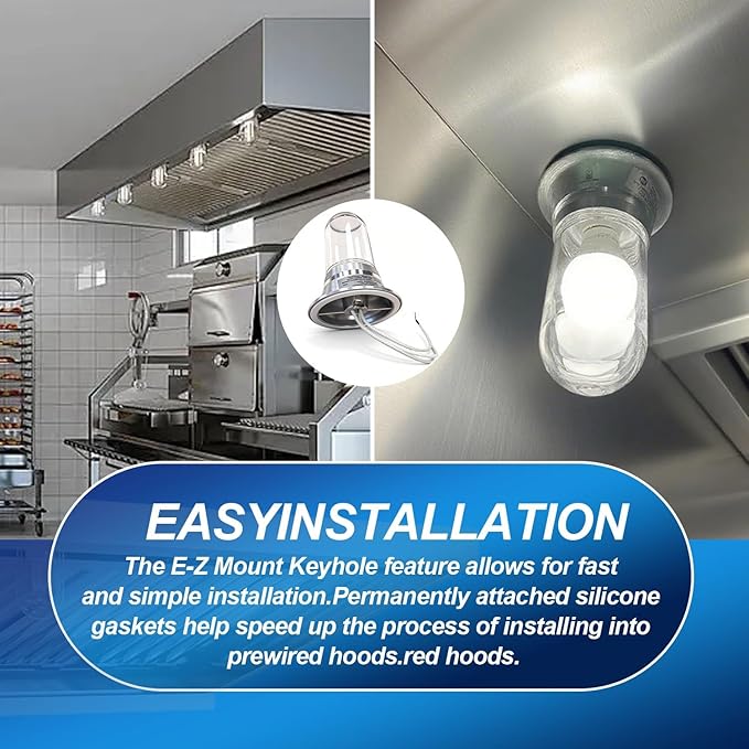 2 Pcs Restaurant Canopy Hood Light Fixture with Thermal and Shock Resistant Clear Coated Tempered Glass Globe