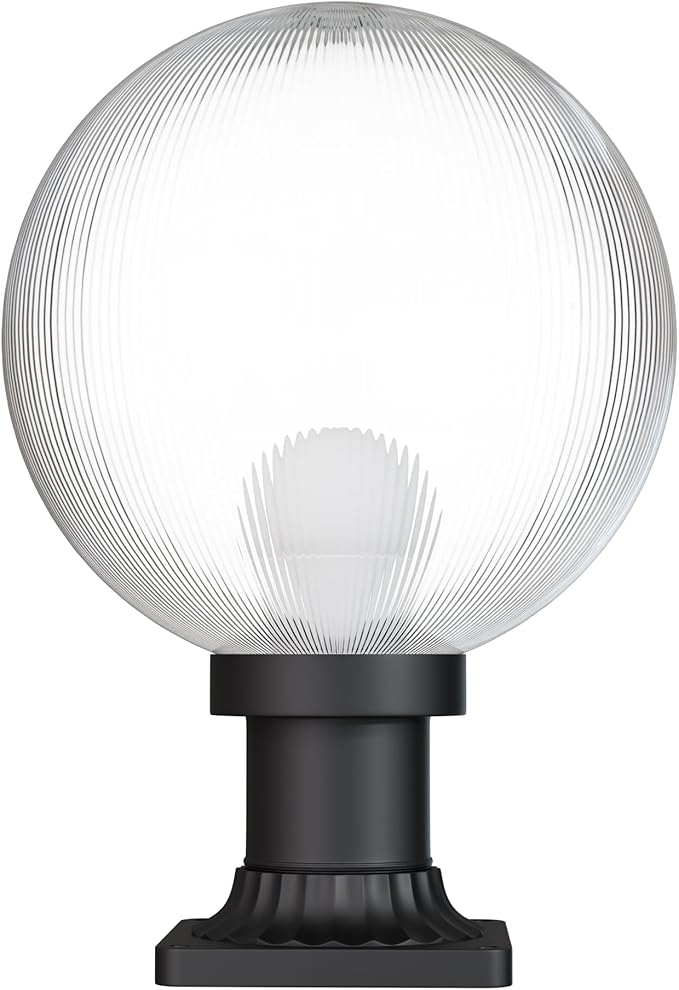 KASTLITE 12" Globe Pier Mount Outdoor Lighting with LED Lamp | UV & Waterproof Pillar & Column Lights | Deck Driveway Yard Patio & Garden Fixture | Made in USA | Prismatic Cover, Black Decorated Base