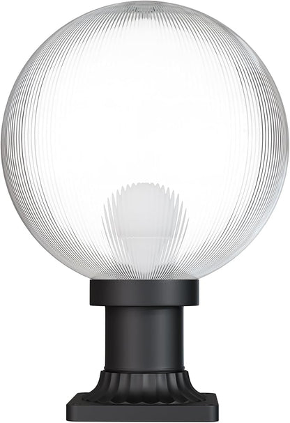 KASTLITE 12" Globe Pier Mount Outdoor Lighting with LED Lamp | UV & Waterproof Pillar & Column Lights | Deck Driveway Yard Patio & Garden Fixture | Made in USA | Prismatic Cover, Black Decorated Base