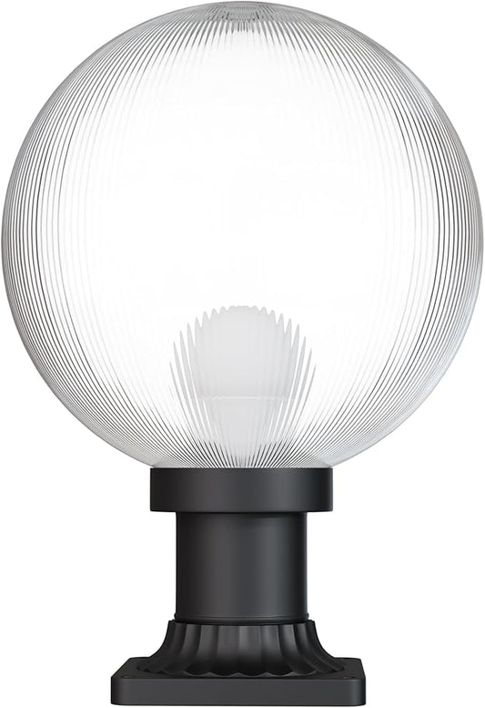 KASTLITE 12" Globe Pier Mount Outdoor Lighting with LED Lamp | UV & Waterproof Pillar & Column Lights | Deck Driveway Yard Patio & Garden Fixture | Made in USA | Prismatic Cover, Black Decorated Base