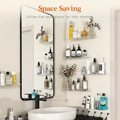 Lifewit Floating Shelves for Bathroom, 15" Acrylic Wall Organizer for Perfume, Makeup, Figures, Nail Polish, Photo, Book, Decor Display Rack for Nursery, Living Room, Bedroom, Kitchen, Clear, 12 Pack