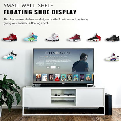 SIPRDE Floating Shoe Display Shelves for Wall Mount Set of 6 - Clear Acrylic Floating Shelves for Showcase Sneaker Collection or Shoes Box