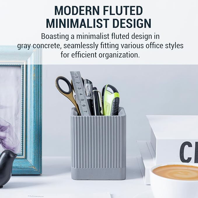 MyGift Pen Holder Pencil Holder For Desk Desktop Pen Cup Holder Gray Concrete Modern Office Supplies