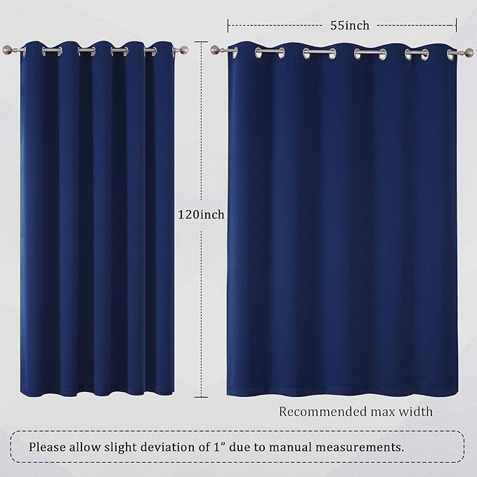 DUALIFE 2 Panels Vertical Curtains for Window, Doorway Curtain Room Drapes 120 Inch Length 60 Inch Wides, Privacy Curtains for Patio Sliding Door(Navy, 10ft Tall x 5ft Wide)