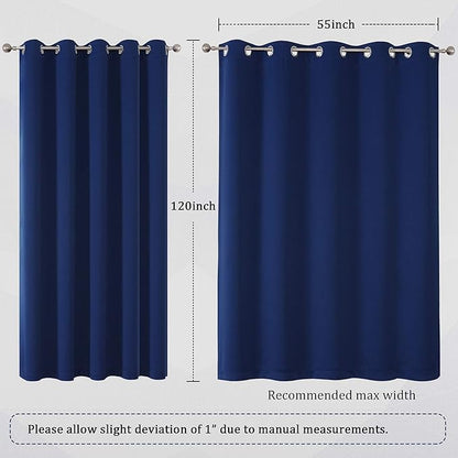 DUALIFE 2 Panels Vertical Curtains for Window, Doorway Curtain Room Drapes 120 Inch Length 60 Inch Wides, Privacy Curtains for Patio Sliding Door(Navy, 10ft Tall x 5ft Wide)