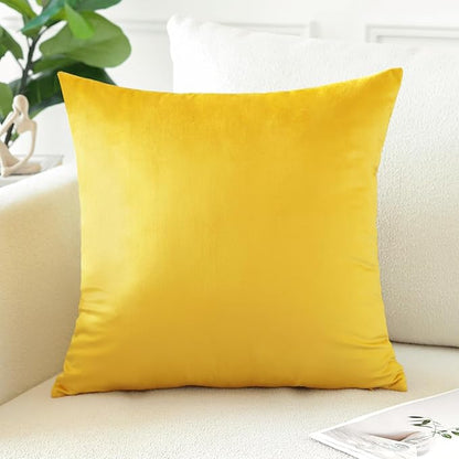 Artscope Luxury Velvet Pillow Covers Decorative Square Pillowcases Soft Solid Cushion Cases for Couch Sofa Bedroom Home Decor 16x16 Inch Golden Yellow