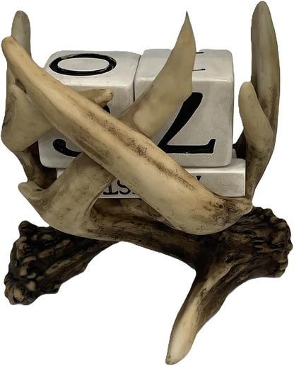 Pine Ridge Deer Antler Desk Calendar Blocks - Perpetual Calendar, Flip Month And Day Date Blocks, Rustic Calendars For Home, Office, Classroom And Décor