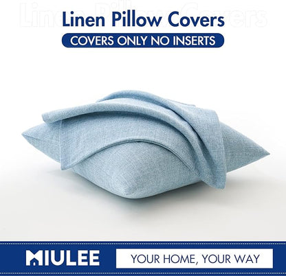 MIULEE Pack of 2 Decorative Linen Burlap Textured Pillow Covers Farmhouse Boho Accent Pillowcases Spring Coastal Home Decor for Couch Sofa Bedroom Living Room 20x20 Inch Light Blue