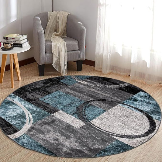 Rugshop Contemporary Abstract Circle Design Soft Round Rug 6' 6" (6' 6" Diameter) Gray