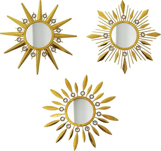Champagne Gold Round Mirrors for Wall Art Pack of 3, Decorative Mirror Wall Christmas Decor& Vintage Room Decor, Sunburst Circle Mirrors Modern for Women & Moms