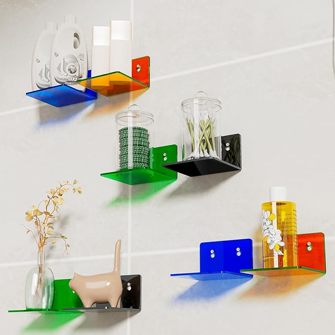 Acrylic Wall Shelves for Storage,Floating Shelf,Multicolored Display Shelves,Ledges for Figures,Plant,Picture Photo for Bedroom Decor Living Room