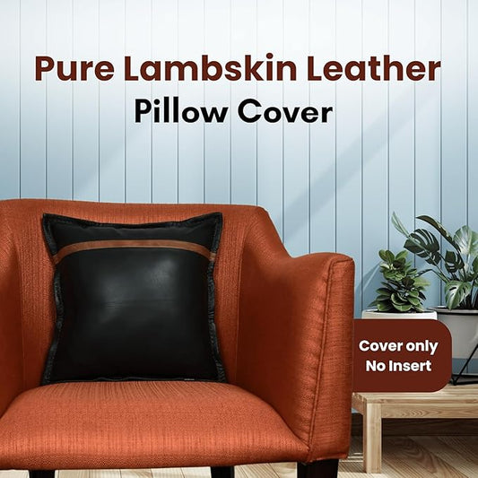 LL LEATHER LOVERS Genuine Lambskin Leather Pillow Cover, 18x18 Inch Case for Lumbar Throw Couch Pillows, Thick & Soft Cushion Covers for Sofa Bed Home Décor (Black & Tan Box Pack of 2)