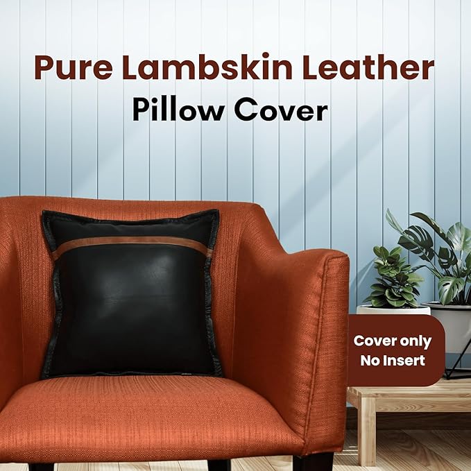 LL LEATHER LOVERS Genuine Lambskin Leather Pillow Cover, 16x16 Inch Case for Lumbar Throw Couch Pillows, Thick & Soft Cushion Covers for Sofa Bed Home Décor (Black & Tan Box Pack of 1)