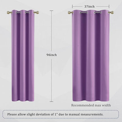DUALIFE Amethyst Orchid Purple Blackout Curtain Panels/Drapes for Living Room 96 inch Length Solid Energy Efficient Room Darkening Bedroom Curtains Thermal Insulated Grommet Top 42x96 inch