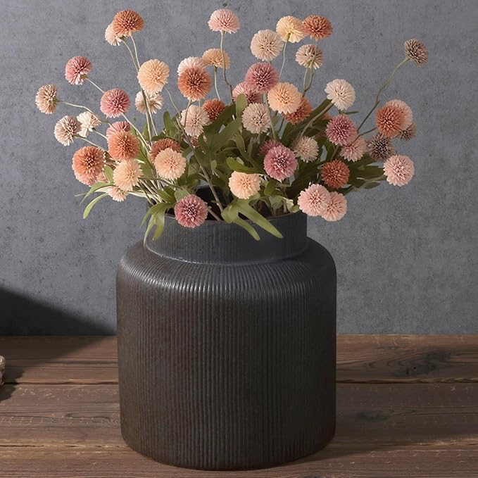 Rustic Vases for Decor, Farmhouse Ceramic Vase for Flowers, Vintage Decorative Vase for Home Decor, Dining Table, Living Room, Shelf, Kitchen, Bedroom (Dark Brown)