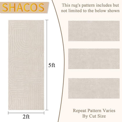 SHACOS Soft Cozy Fluffy Arch Pattern High-Low Pile Runner Rugs 2'x5' Non Slip Washable Scandinavian Minimalist Rug Runner Modern Geometric Carpet for Bedroom Bathroom Hallway Living Room, Beige