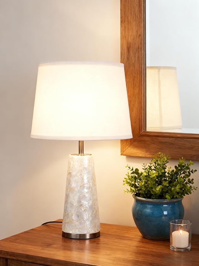 Coastal Table Lamps for Bedroom Nightstand Set of 2, Touch Control Ocean Beach Nautical Seashell Lamp, Modern Sea Shell Bedside Night Stands Light for Beachy Cottage Farmhouse Decor (Silver)