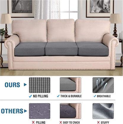 H.VERSAILTEX High Stretch Individual Seat Cushion Covers 3 Pack Thick Jacquard Textured Twill Fabric Sofa Slipcovers for 3 Couch Cushion Washable Couch Cover for Living Room Outdoor Patio,Grey