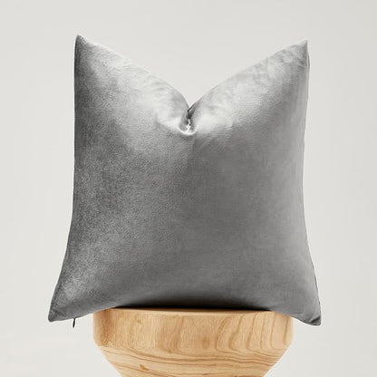 GIGIZAZA 24x24 Velvet Pillow Covers Set of 2,Dark Grey Big Square Throw Pillows Modern Covers for Living Room Decorative Luxury Solid Couch Sofa Pillow Cases