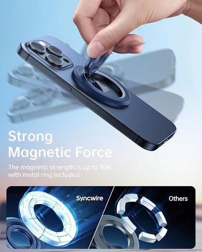 SYNCWIRE for MagSafe Ring Phone Holder, 360° Rotation Magnetic Cell Phone Grip Dual-Sided Magnets Phone Ring Kickstand Compatible with iPhone 17 16 15 14 13 12 Pro Max MagSafe, Android, Samsung etc.