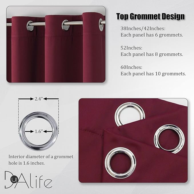DUALIFE Burgundy Red Curtains for Bedroom Extra Long Drapes 120 Inches Long for Living Room 60 by 120 Inch Length, Set of 2, Grommet Top