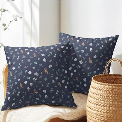 Vitage Floral Pillow Covers 24x24 Set of 2 Navy Green Spring Flower Leaf Pattern Rustic Decorative Outdoor Farmhouse Zipper Boho Pillowcases Decorations Throw Cushion Cover Decor for Couch Sofa Bed