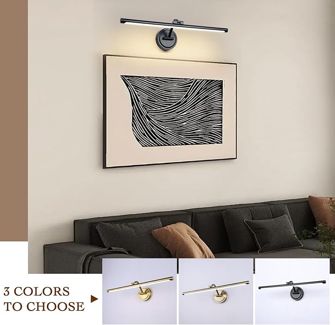 Hardwired 23.6 Inch 14W Black Picture Lights for Wall LED Picture Frame Light Dimmable Painting Lights for Wall Portrait Artwork Warm White