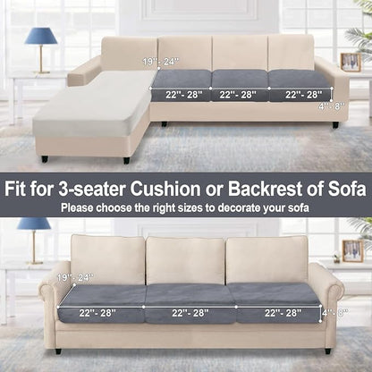 NAISI Couch Cushion Covers 3 Pieces Velvet Stretch Sofa Seat Covers or Backrest Covers Soft Individual Couch Covers for Sectional Sofa(3 Pcs for 3-Seat Cushion,Dark Grey)